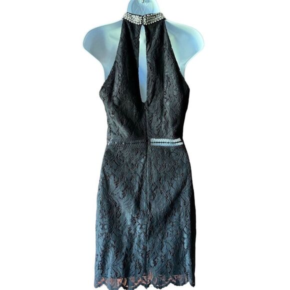 Francesca's Beaded Halter Neck Sleeveless Black Dress SZ M Party Cocktail Short - Picture 6 of 10